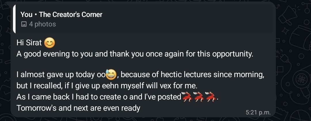 A creator sharing how they almost gave up but pushed through and posted