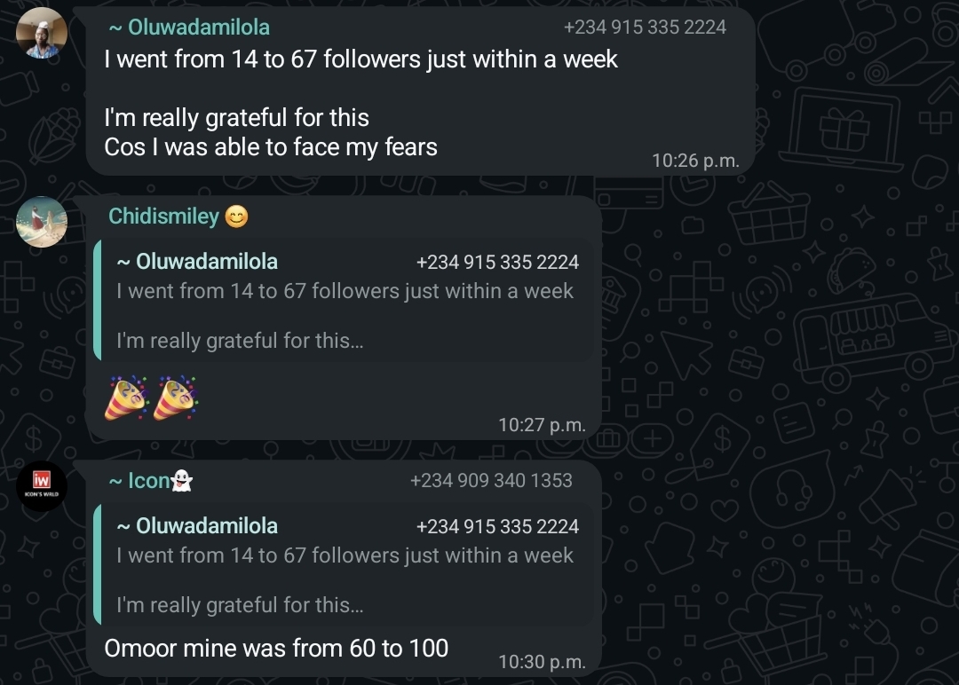 Creators celebrating going from 14 to 67 followers in a week
